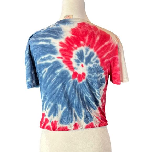 No Boundaries Tie Dye Waist Tie Top Tee Size Small Red White Blue - Picture 3 of 4